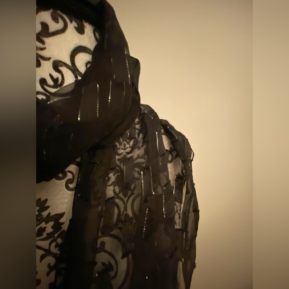 Black Sheer Scarf with Silver Thread pattern - Picture 2 of 3